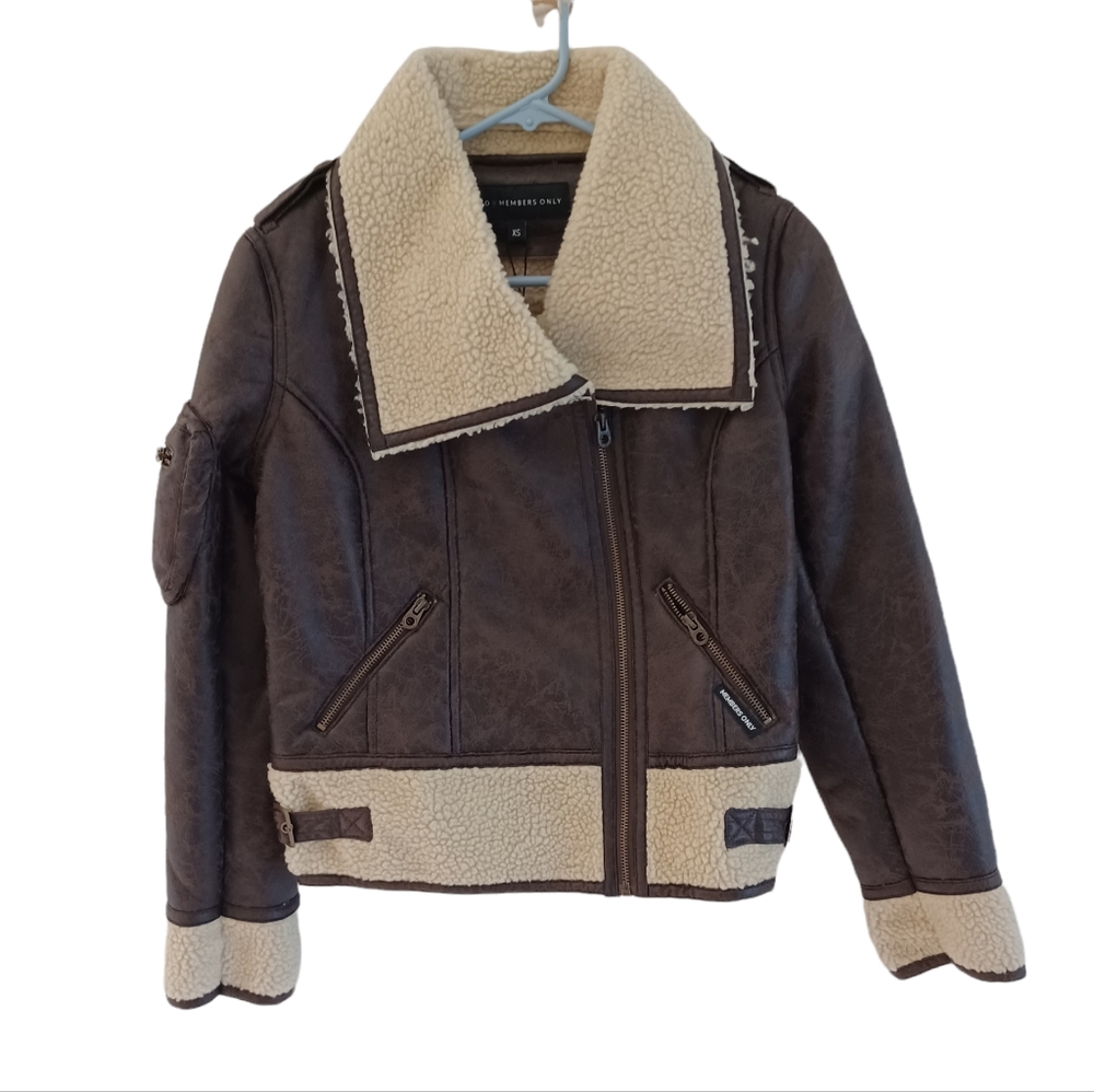 MOX Members Only Brown Faux Suede & Faux Fur Zip Motorcycle coat/Jacket XS.